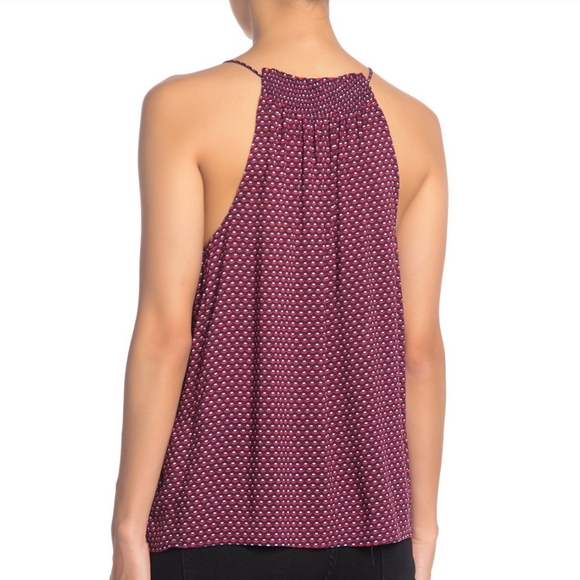 Splendid Tank Swing Sleeveless Halter Keyhole Neck Smocked Red White Navy XL NWT - Picture 9 of 16